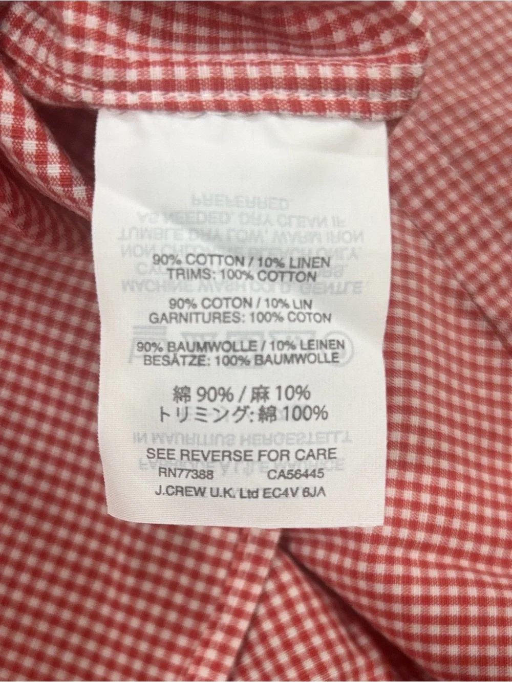J.Crew Ludlow Slim Dress Shirt M Red Gingham Linen